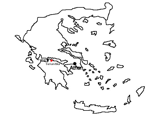 Karte mit der Einzeichnung von Selianitika
